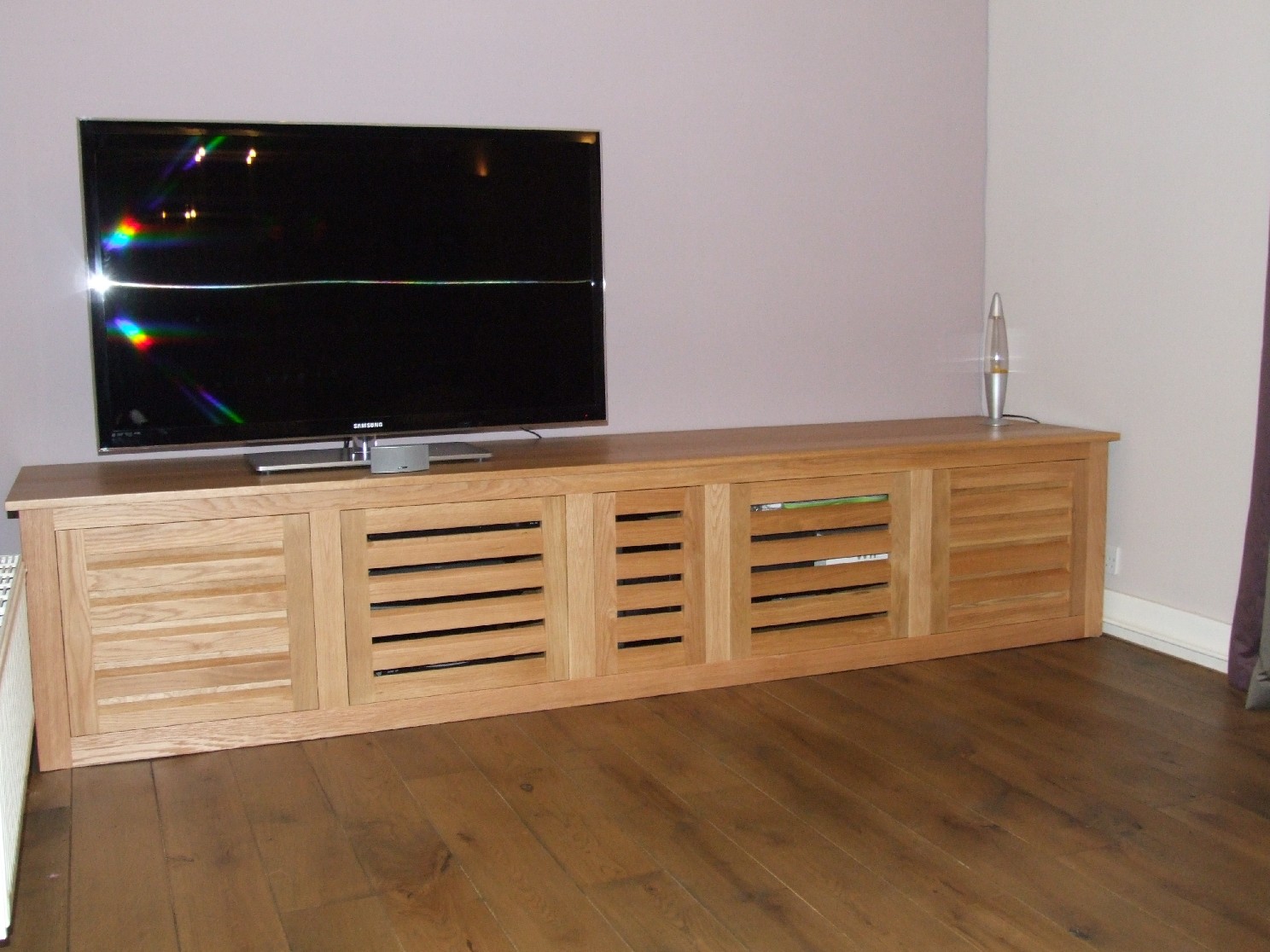 Bespoke Oak Tv Cabinet With Louvered Doors