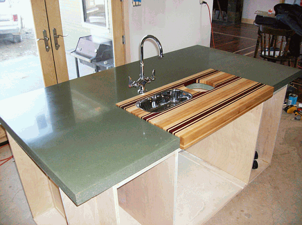 Curling Of A Cutting Board Set In A Concrete Countertop